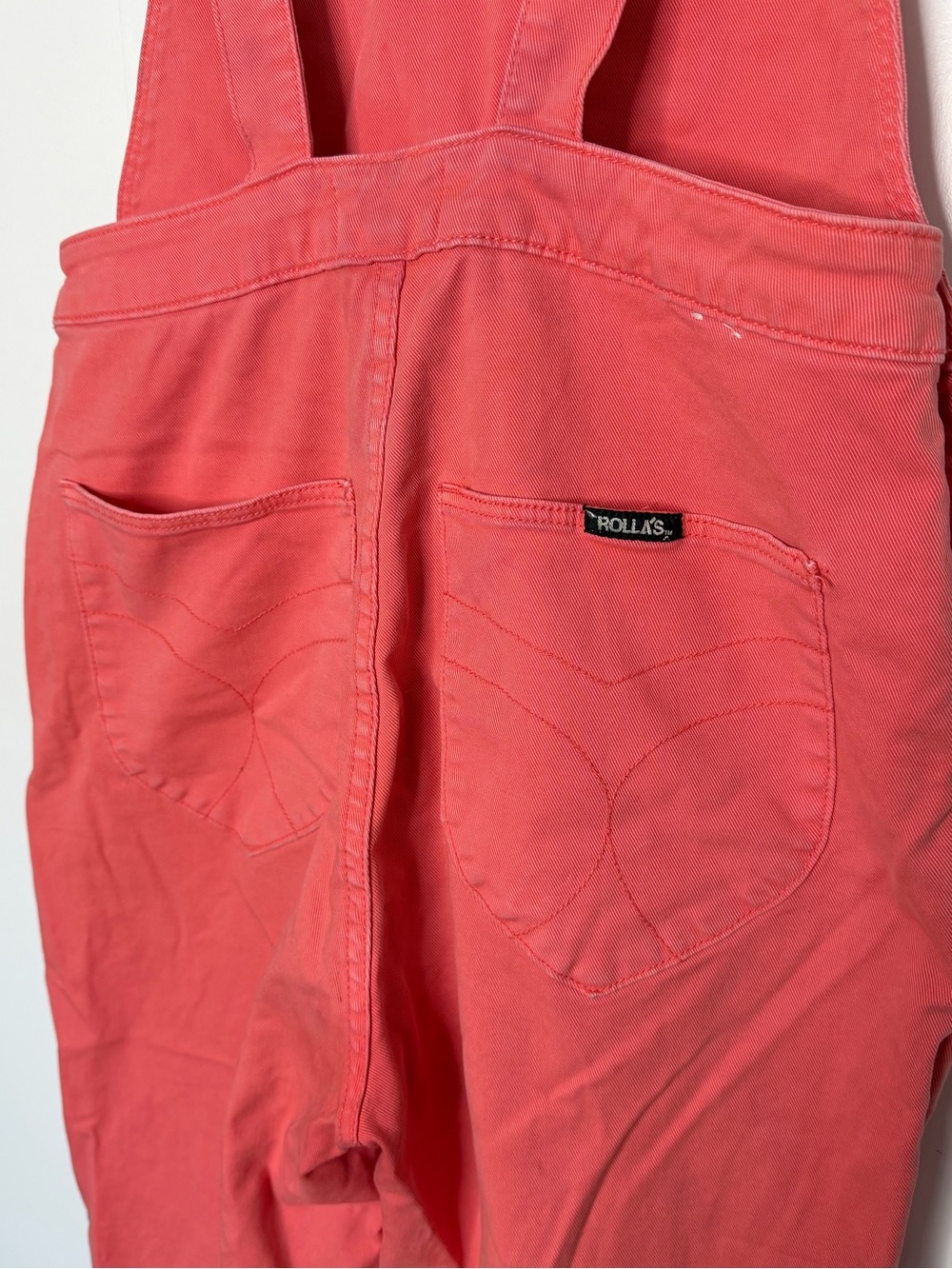 Rollas Original High Rise Straight leg Denim Overalls 29 8 coral pink utility - Picture 4 of 13